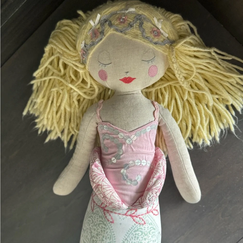 24 in Pottery Barn Mermaid Doll with Pink and Blonde Details